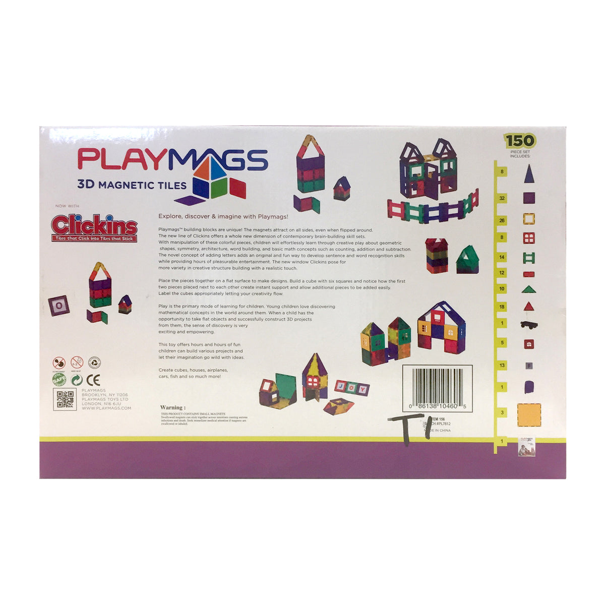 Playmags 100 Piece Set: Now With Stronger Magnets, Sturdy,Super Durable  With Vivid Clear Color Tiles. 18 Piece Clickins Accessories To Enhance Your  Creativity 